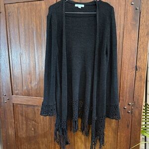 She Sky brand Elegant Black Women's Sweater with Fringe medium